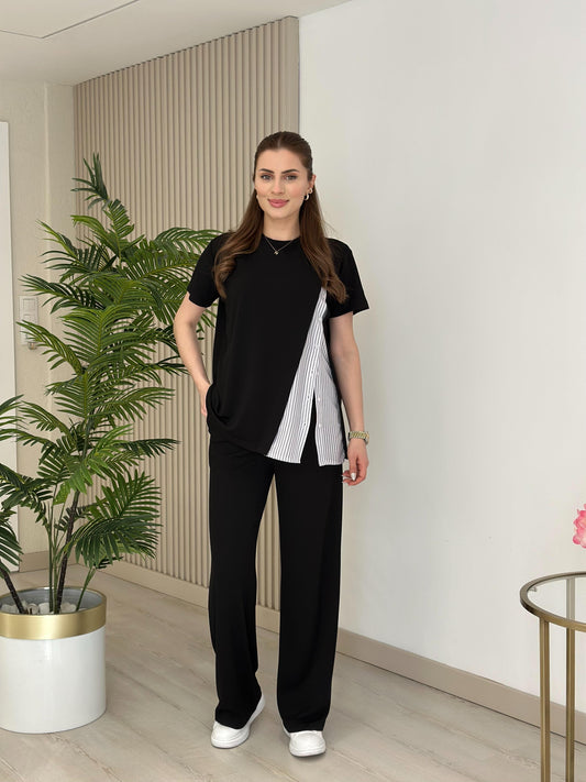 Ensemble rayé avec détail de chemise